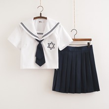 Japonês jk uniforme estrelas bordado marinheiro terno verão feminino escola classe vento faculdade manga curta terno + gravata saia plissada 2024 - compre barato