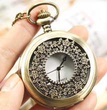 Оптовая цена Хорошее качество модные женские кварцевые новые бронзовые винтажные карманные часы с фигуркой цветка ожерелье с цепочкой 2024 - купить недорого
