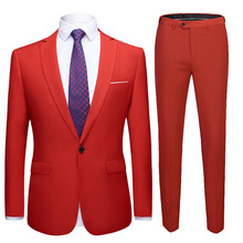 Mens 2 Pieces Red Slim Fit Single Button Suit (Jacket+Pants) Party Wedding Prom Suits Men Party Formal Business Dress Suit Male 2024 - buy cheap