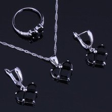 Conjunto de joyas de plata de ley 925 de circonita cúbica negra con forma de corazón para mujeres pendientes de cadena colgante V0978 2024 - compra barato