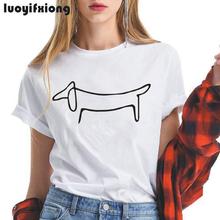 Luoyifxiong Simple Dachshund Dog Print Women Tshirt Short Sleeve Casual Funny Tee Shirt Femme Summer Hipster T Shirt Women Tops 2024 - buy cheap