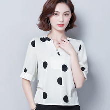 Women Casual Loose Blouses Shirts Lady Summer Short Sleeve V-Neck Polka Dot Printed Blusas Tops DF2819 2024 - buy cheap