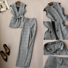 Spring and summer new fashion suit female sleeveless suit vest plaid wide leg pants trousers two sets 2024 - buy cheap