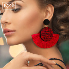 BFH Fashion Bohemia Tassel Earrings Vintage Silk Large Handmade Fabric Dangle Drop Crystal Big Earrings for Women Jewelry 2024 - compre barato