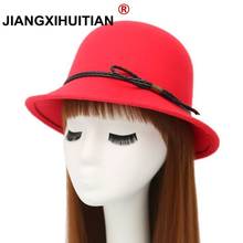 2017 fashion Bowknot Fedoras Hats With Leather Rope New Winter Hat Elegant Dome Adult Caps Headgear For Women Hot Style Gorros 2024 - buy cheap