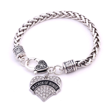 Dama de honor claro coração de cristal de prata pulseira de presente da jóia do casamento 2024 - compre barato