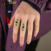 Lindo anel de dedos grandes e longos para mulheres, de alta qualidade, verde, branco, zircônia cúbica, cz, empedrado, moda quente, cor de ouro, anel de coquetel 2024 - compre barato
