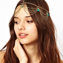 Женская металлическая повязка на голову noiva, модная повязка для волос с зеленым кулоном в богемном стиле, аксессуары для волос 2024 - купить недорого