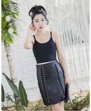 new spring 2019 woman's genuine real sheepskin leather skirt lace-up straight sexy lady's summer clothing black plus size xxxl 2024 - buy cheap