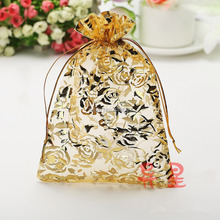 Free Shipping Wholesale 100pcs/lot 13x18cm Gold Rose Christmas Wedding Drawable Organza Voile Gift Packaging Bags & Pouches 2024 - buy cheap