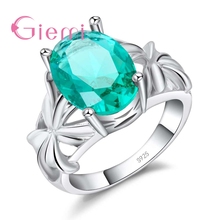 New Stylish Fashion Hollow Flower Ring Inlaid Big Oval Green Cubic Zircon Women Wedding Jewelry Pure Silver Anel 2024 - buy cheap
