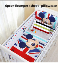 Promotion! 6PCS Cartoon Crib Baby Bedding Set animal Baby Nursery Cot Bedding Crib Bumper ,include:(bumper+sheet+pillow cover) 2024 - buy cheap