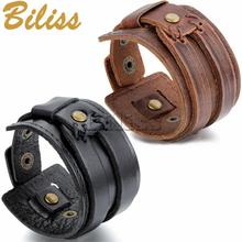 Pulsera de cuero estilo Punk para hombre, brazalete ancho de cuero, color negro y marrón, 23,5 cm, 9,25 pulgadas 2024 - compra barato