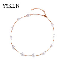 YiKLN-Cadena de perlas simulada y de eslabones para mujer y niña, collares de acero y titanio, joyería, 11 Uds., color blanco, YN18009 2024 - compra barato