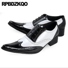 Plus Size 46 Fashion Wedding Pointed Toe Wingtip Genuine Leather Oxfords Men Black And White Dress Shoes High Heel Brogue Custom 2024 - buy cheap