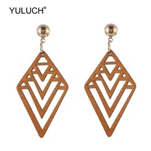 YULUCH 2019 Fashion Wooden Hollow Triangle Statement Stud Earrings Ethnic Boho Long Stud Earings For Women Wedding Party Gifts 2024 - buy cheap
