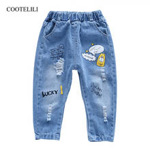 COOTELILI 80-130cm "Lucky"2019 Autumn Children Ripped Jeans For Kids Trousers Children Denim Pants For Boys Casual Elastic Waist 2024 - buy cheap