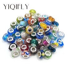 Free Shipping 14mm Silver Color Core Murano Glass and Crystal Glass Big Hole Loose Beads fit European Pandora Charms Braclet DIY 2024 - buy cheap