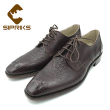Sipriks-zapatos de piel de cocodrilo hechos a mano para hombre, calzado de cuero rojo vino con suela, trajes para caballero 2023 - compra barato