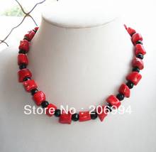 factory price new arrive 18'' genuine 8mm black stone column red coral necklace fashion jewelry gift free shipping 2024 - buy cheap