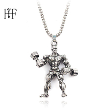 Gym Fitness Bodybuilding Dumbbell Pendant Necklace Chain Fitness Strong Man Hippie Necklace Motivation Corrente Masculina 2024 - buy cheap