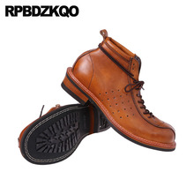 Vintage Genuine Leather Boots Full Grain Ankle Designer Shoes Men High Quality Fall Booties Short Brown Lace Up European 2021 2024 - buy cheap