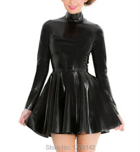 Mini vestido skatista feminino em látex de borracha preta com gola alta 2024 - compre barato