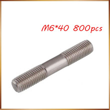 Envío gratis 800 Uds M6 * 40 tornillo roscado de doble extremo de acero inoxidable sin cabeza rosca doble perno prisionero M6 * 40mm 2024 - compra barato