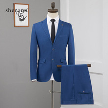 ShenRun male 2019 spring and autumn high-end custom business wedding blazers suits two-piece Slim large size blue boutique suit 2024 - buy cheap