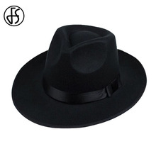 FS Unisex Black Gray Brown Wool Hats Fedora Men Trilby Wide Brim Felt Hat For Women Jazz Cap Panama Autumn Winter Gentleman Hat 2024 - buy cheap