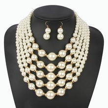 simulated pearl African Beads Jewelry Set 2019 wedding fashion statement choker necklace bracelet earrings for women 2024 - buy cheap