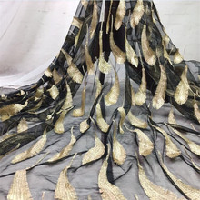 ¡NOVEDAD DE 2017! 3YardsX-encaje de 120cm con plumas doradas, tela tridimensional, falda de mujer, bordado de encaje LA270 2024 - compra barato