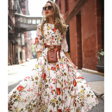 Women's Maxi Boho Dress Floral Summer Beach Cocktail Party Print Long Sundress Fashion Half Sleeve Not Include Belt Dresses 2024 - buy cheap