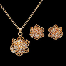Luxury Gold Color Engagement Women Jewelry Sets Hot Sexy Rose Flower Crystal Studs Earring Necklaces Wedding  Jewelry Set 2024 - buy cheap
