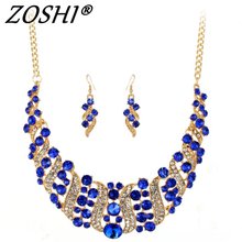 Fashionable Wedding party gift Jewelry Sets bridal crystal Golden Plated Statement Choker necklace Drop earrings Jewerly sets 2024 - buy cheap