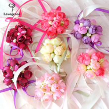 Lovegrace Wedding Bridesmaid Wrist Corsage Bracelet Flower Hand and Boutonnieres Silk Rose Wrist Flower Blue Bouquet Accessories 2024 - buy cheap