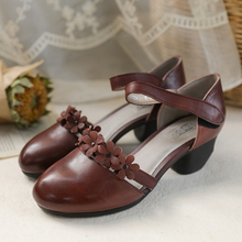 Tayunxing Handmade Shoes Genuine Leather Med Heel Hook&Loop Women Pumps Personality Retro Comfort Lady Sandals G2291-36 2024 - buy cheap