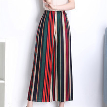 2019 Fashion Women Striped Wide Leg Pant Casual Ankle-Length Pleated Pant Summer Eastic Waist Thin Pants For Mother Trousers 807 2024 - buy cheap