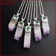 BOROSA Gold Color Natural Silver Plated Natural Purple Crystal Crystal Point Bar&Cats Eye Beads Pendant Necklace WX011-N 2024 - buy cheap