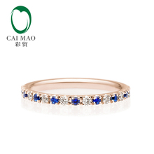 CaiMao 14KT/585 розовое золото 0,16 карат круглая огранка бриллиант и 0.17ct синий сапфир обручальный драгоценный камень обручальное кольцо ювелирные изделия 2024 - купить недорого