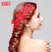 AINAMEISI Casamento Moda Acessórios Para o Cabelo De Noiva Pérola Headbands Handmade Red White Lace Floral Elegante Mulheres Jóias Cabelo 2024 - compre barato
