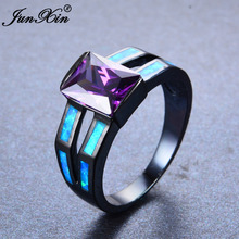 JUNXIN, прямоугольное кольцо AAA с фиолетовым цирконом, искусственное Черное золото, заполненное синим огненным опалом, для свадебной вечеринки, подарок на день рождения 2024 - купить недорого