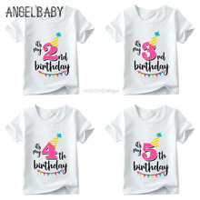 Camiseta con estampado de número de cumpleaños para niñas, playera blanca de verano para bebés, ropa con estampado de 1-7, HKP2432 2024 - compra barato