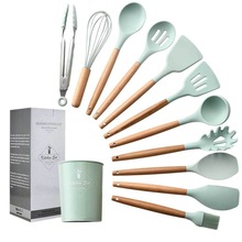 New 11Pcs Green Cooking Tools Set Silicone Heat-resistant Spatula Soup Spoon Non-stick Kitchen Utensils Set Kitchenware 2024 - buy cheap