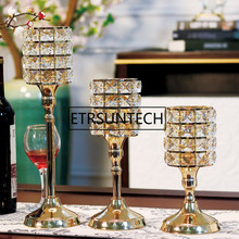 Candelabros com suporte de velas 3 strass simples dourado, candelabros para casamento, peça central de decoração de casa 2024 - compre barato