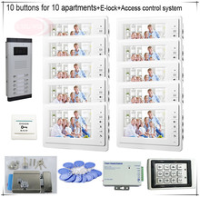 10 Buttons Color Video Door Phones Intercom Systems 10  LCD Security Doorbell for 10 Apartments  +Access Control System+E-lock 2024 - buy cheap