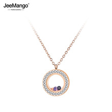 Jeemango colorido cz cristal pingente colar rosa ouro aço inoxidável strass argila neckalce jóias para presentes femininos jn19035 2024 - compre barato