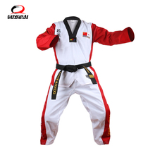 Qualidade superior colorido taekwondo uniforme para adultos crianças adolescentes poomsae dobok vermelho azul preto tae kwon do roupas wtf aprovado 2024 - compre barato