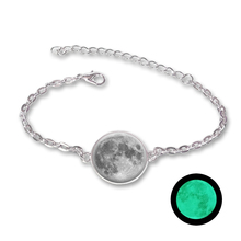 Glow In The Dark Charms Bracelet Glass Cabochon Gray Moon Luminous Jewelry Silver Chain Link Bracelets for Women Girl Gift 2024 - buy cheap
