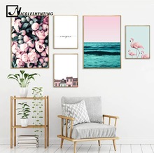 Flamingo Flower Ocean Wall Art Canvas Poster Nordic Minimalist Print Painting Scandinavian Decoration Picture Living Room Decor 2024 - buy cheap